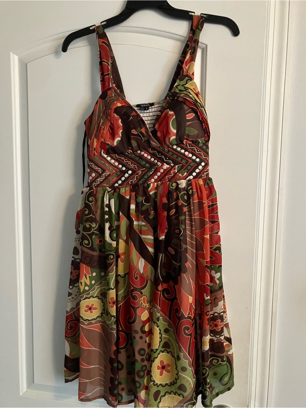 XOXO Brown Red Green Patterned Sundress